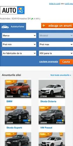 Forhåndsvisning av nettstedet Auto, medium fra Romania for sponsede artikler
