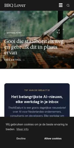 Anteprima del sito BBQ Lover, media di Paesi Bassi per articoli sponsorizzati