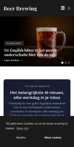 Anteprima del sito Beer Brewing, media di Paesi Bassi per articoli sponsorizzati
