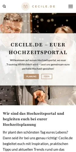 Forhåndsvisning av nettstedet Cecile.de dein Hochzeit Portal, medium fra Tyskland for sponsede artikler