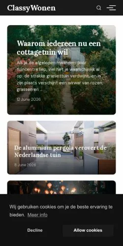 Förhandsvisning av webbplatsen ClassyWonen, medium i Nederländerna för sponsrade artiklar