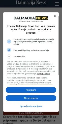 Podgląd witryny Dalmacija News, medium z kraju Chorwacja do artykułów sponsorowanych