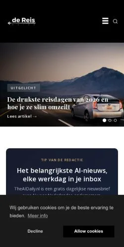 Aperçu du site De Reisguide, média de Pays-Bas pour articles sponsorisés