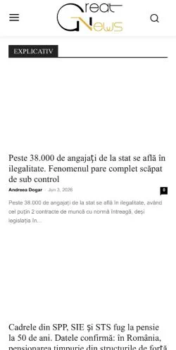 Anteprima del sito Great News, media di Romania per articoli sponsorizzati