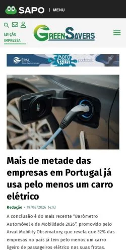 Vista previa del sitio Green Savers, medio de Portugal para artículos patrocinados