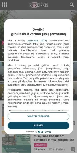 Anteprima del sito Gimtasis Rokiškis, media di Lituania per articoli sponsorizzati