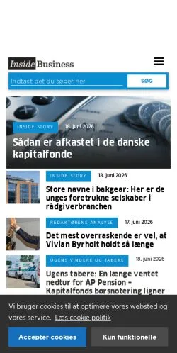 Förhandsvisning av webbplatsen InsideBusiness, medium i Danmark för sponsrade artiklar