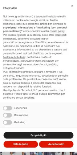 Vista previa del sitio I Grandi Vini, medio de Italia para artículos patrocinados