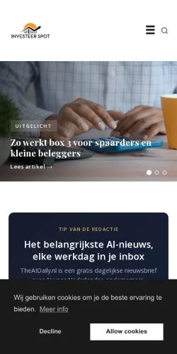 Anteprima del sito Investeer Spot, media di Paesi Bassi per articoli sponsorizzati