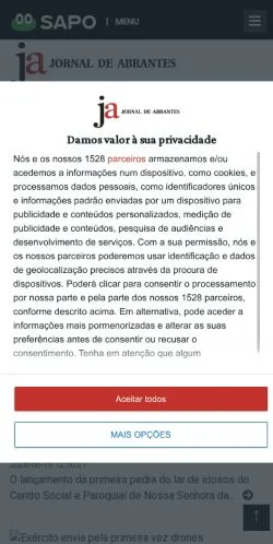 Pré-visualização do site Jornal de Abrantes, meio de Portugal para artigos patrocinados