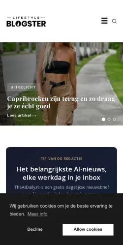 Pré-visualização do site LifestyleBlogster, meio de Países Baixos para artigos patrocinados