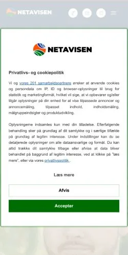 Anteprima del sito NETAVISEN, media di Danimarca per articoli sponsorizzati