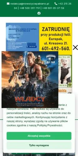 スポンサード記事向けのポーランドメディア、Nowe Życie Pabianic -のサイトプレビュー