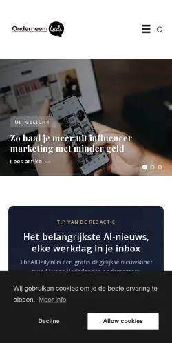 스폰서 기사용 네덜란드 매체 OnderneemGids 사이트 미리보기