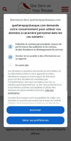 Anteprima del sito Que Faire Au Pays Basque, media di Francia per articoli sponsorizzati