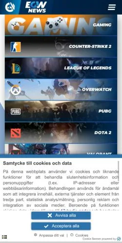 Anteprima del sito EGamersWorld, media di Stati Uniti per articoli sponsorizzati
