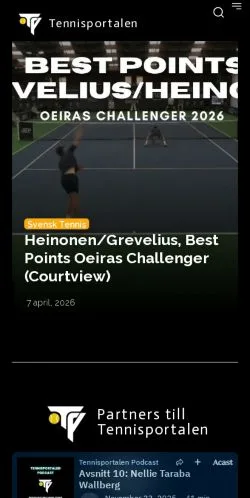 Anteprima del sito Tennisportalen, media di Svezia per articoli sponsorizzati