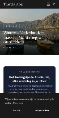 Podgląd witryny Travels Blog, medium z kraju Holandia do artykułów sponsorowanych