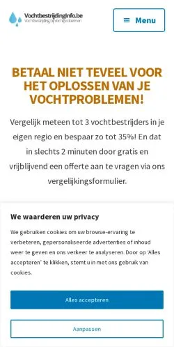 Podgląd witryny Vochtbestrijding, medium z kraju Belgia do artykułów sponsorowanych