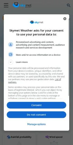 Anteprima del sito Skymet Weather, media di Stati Uniti per articoli sponsorizzati