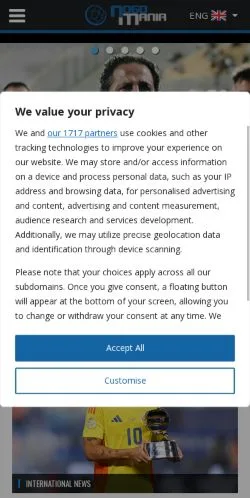 スポンサード記事向けのアメリカ合衆国メディア、Nogomaniaのサイトプレビュー