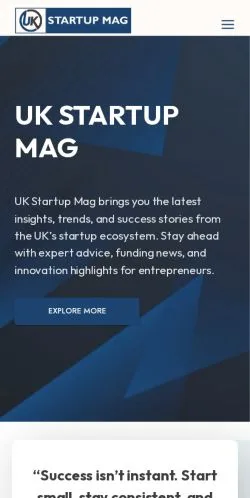 Podgląd witryny UK Startup Mag, medium z kraju Wielka Brytania do artykułów sponsorowanych