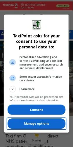 Anteprima del sito TaxiPoint, media di Regno Unito per articoli sponsorizzati