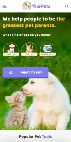 Preview of the ThePets website, a media outlet in United States for sponsored articles