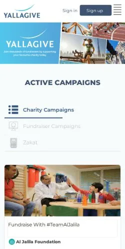 Podgląd witryny YallaGive, medium z kraju Stany Zjednoczone do artykułów sponsorowanych
