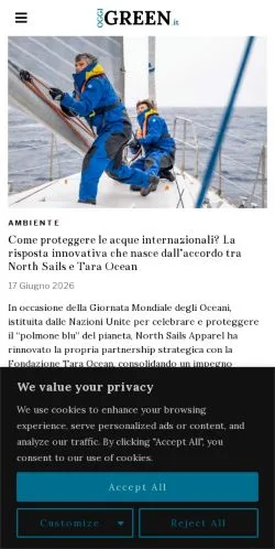 Förhandsvisning av webbplatsen Oggigreen, medium i Italien för sponsrade artiklar