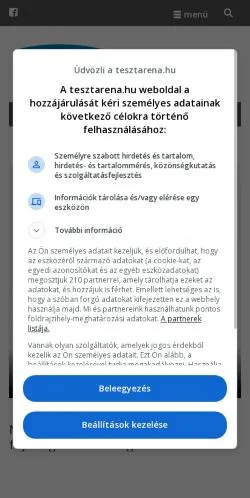 Podgląd witryny Tesztarena, medium z kraju Węgry do artykułów sponsorowanych