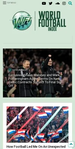 Podgląd witryny World Football Index, medium z kraju Stany Zjednoczone do artykułów sponsorowanych