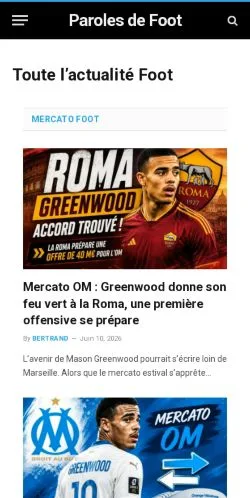 Podgląd witryny Paroles De Foot, medium z kraju Francja do artykułów sponsorowanych