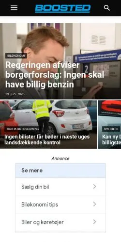 Förhandsvisning av webbplatsen Boosted, medium i Danmark för sponsrade artiklar