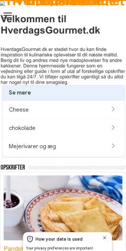Anteprima del sito Hverdags Gourmet, media di Danimarca per articoli sponsorizzati