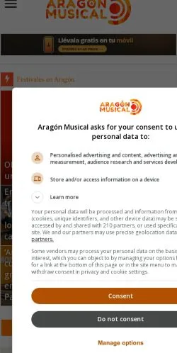 Podgląd witryny Aragón Musical, medium z kraju Hiszpania do artykułów sponsorowanych