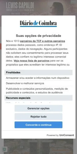 Anteprima del sito Diário de Coimbra, media di Portogallo per articoli sponsorizzati
