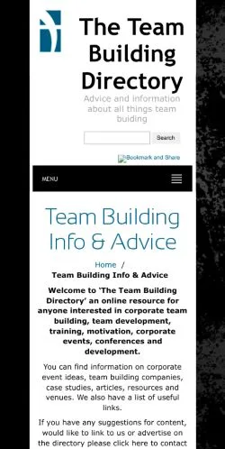 Anteprima del sito Team Building Info & Advice, media di Regno Unito per articoli sponsorizzati