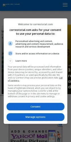 Anteprima del sito Correo Total, media di Spagna per articoli sponsorizzati