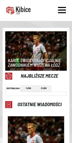 Pré-visualização do site Kibice.net, meio de Polônia para artigos patrocinados