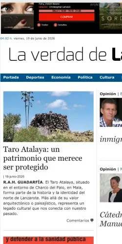 Anteprima del sito La Verdad De Lanzarote, media di Spagna per articoli sponsorizzati