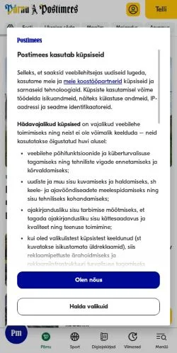 스폰서 기사용 에스토니아 매체 Pärnu Postimees 사이트 미리보기