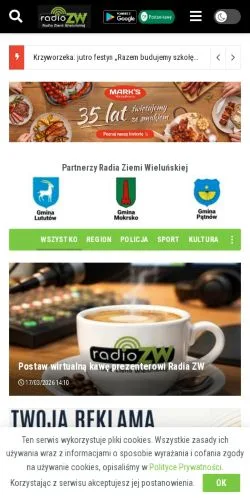 スポンサード記事向けのポーランドメディア、Radio Ziemi Wieluńskiejのサイトプレビュー
