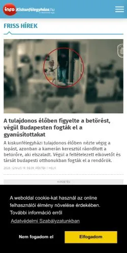 스폰서 기사용 헝가리 매체 InfoKiskunfélegyháza 사이트 미리보기