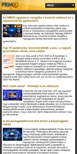 Förhandsvisning av webbplatsen Prim Online, medium i Ungern för sponsrade artiklar