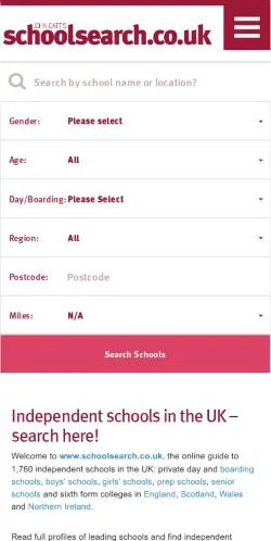 Anteprima del sito John Catt's School Search, media di Regno Unito per articoli sponsorizzati