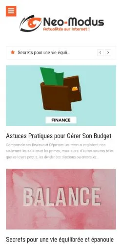 Förhandsvisning av webbplatsen Neo-Modus, medium i Frankrike för sponsrade artiklar