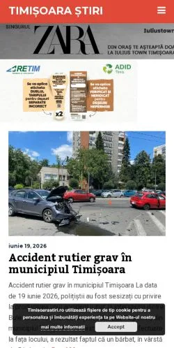 Preview of the Timisoara Stiri website, a media outlet in Romania for sponsored articles