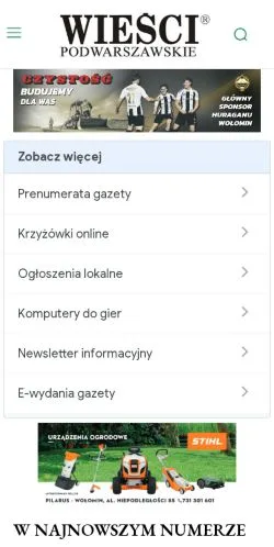 Podgląd witryny Wieści Podwarszawskie, medium z kraju Polska do artykułów sponsorowanych