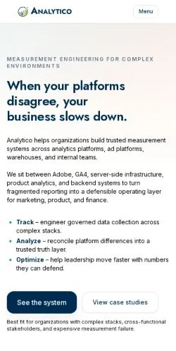 Anteprima del sito Measurement Architecture & Signal Governance, media di Stati Uniti per articoli sponsorizzati